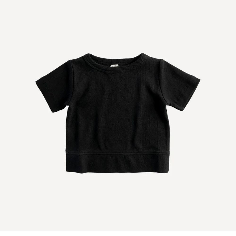 Kate Quinn Black Short Sleeve Crew Neck Tee Shirt Organic Cotton Skinny Rib 5Y